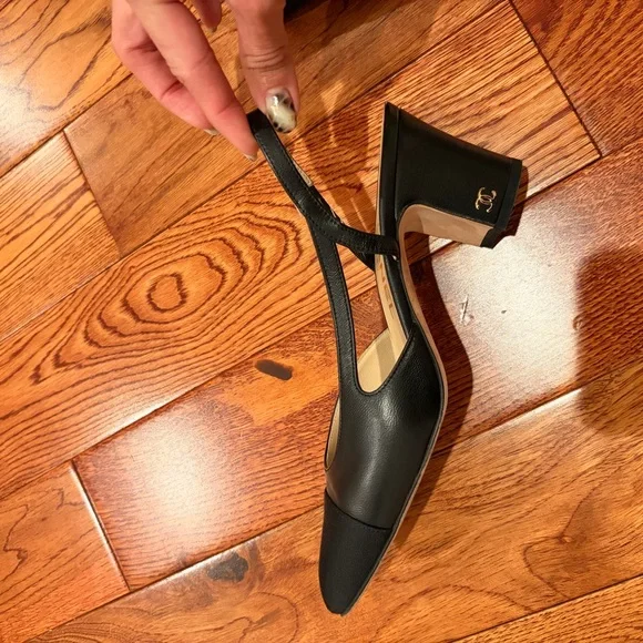 CHANEL Black Slingback Block Heel Pumps - Picture 7 of 12